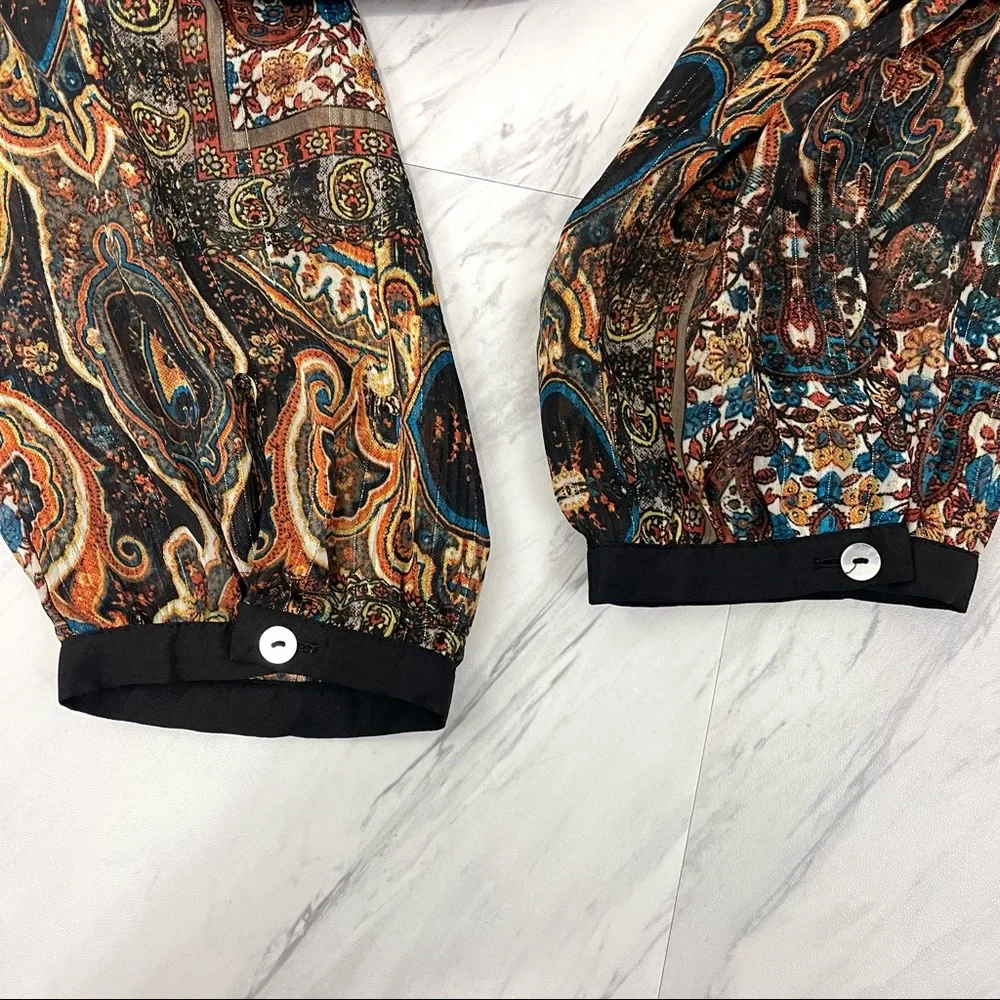 Anthropologie- Meadow Rue Multi Metallic Paisley Blouse Size XS_6